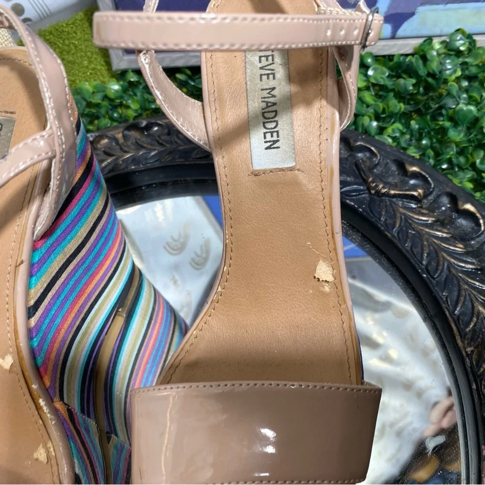 Steve Madden Beige and Multicolor Striped Wedges